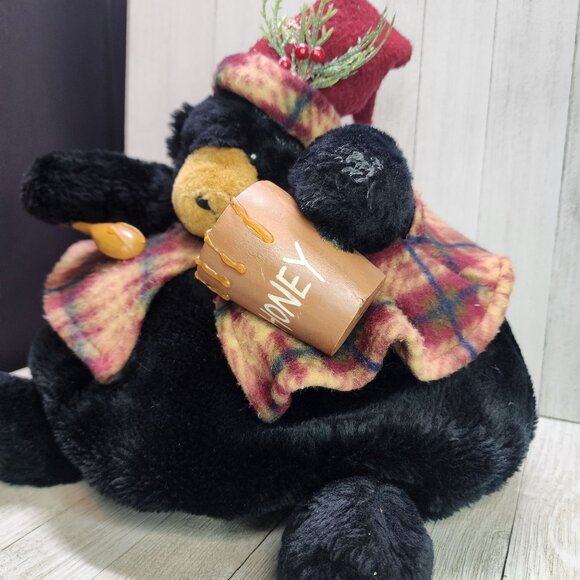 TJ Collection Christmas Bear Plush with Honey Pot & Spoon Black 9'' Tall - Picture 3 of 8